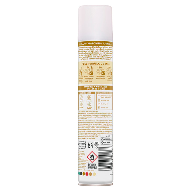 Batiste Blonde Colour Dry Shampoo |Peach & Vanilla Praline Fragrance | Tinted Formula |No white residue | 200mL