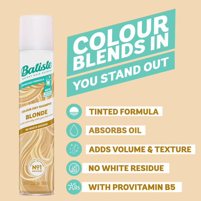 Batiste Blonde Colour Dry Shampoo |Peach & Vanilla Praline Fragrance | Tinted Formula |No white residue | 200mL