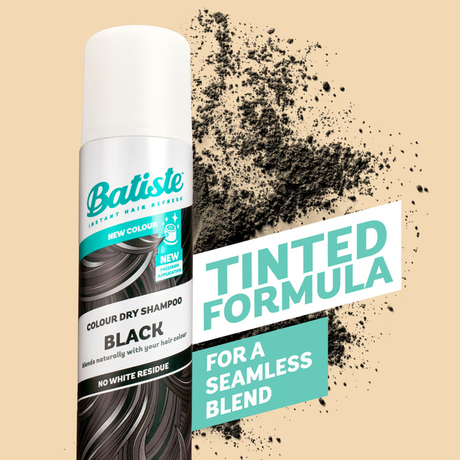 Batiste Black Colour Dry Shampoo |Peach & Vanilla Praline Fragrance | Tinted Formula |No white residue | 200mL