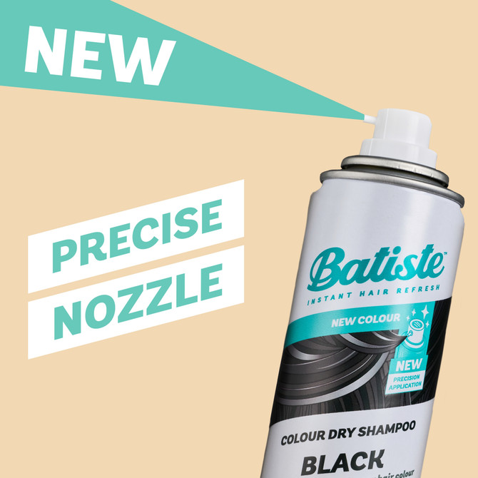 Batiste Black Colour Dry Shampoo |Peach & Vanilla Praline Fragrance | Tinted Formula |No white residue | 200mL