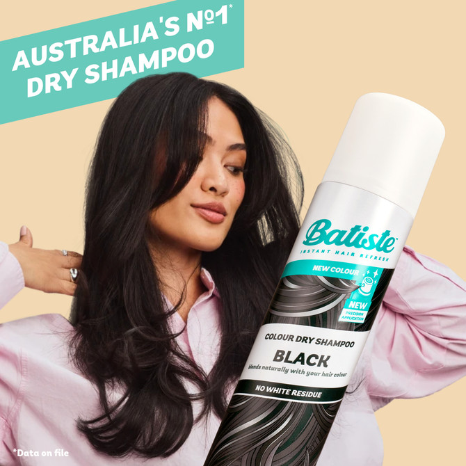 Batiste Black Colour Dry Shampoo |Peach & Vanilla Praline Fragrance | Tinted Formula |No white residue | 200mL