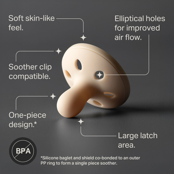 Tommee Tippee Breast-like Soother, Lightweight, One-piece Silicone Design, Symmetrical Teat, 0-6m, 2 Pack