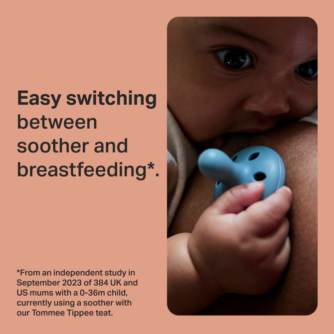 Tommee Tippee Breast-like Soother, Lightweight, One-piece Silicone Design, Symmetrical Teat, 6-18m, 2 Pack
