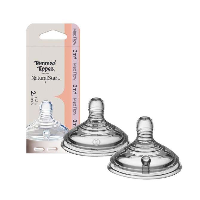Tommee Tippee Natural Start Wide Latch Flex & Stretch Teats in Medium Flow, 2 Pack