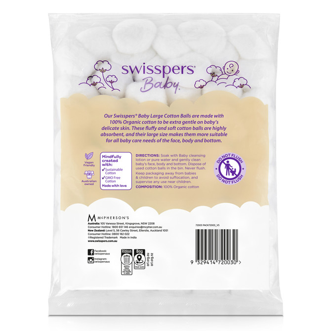 Swisspers Baby Organic Cotton Large Balls 60 Pack