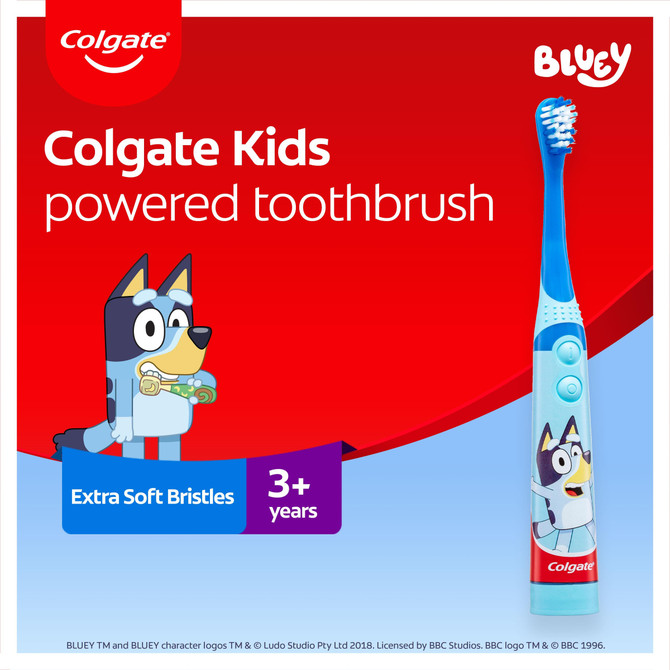 Colgate Kids Junior Bluey Battery Powered Sonic Toothbrush, 1 Pack, Extra Soft Bristles, for Children 3+ Years