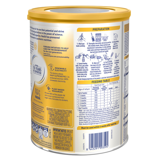 Nestle NAN SUPREMEpro 1 Infant Formula for Newborns, Suitable from Birth - 800g