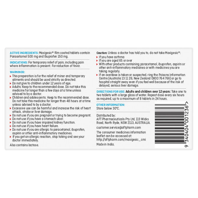 Maxigesic® Double Action Pain Relief 12 Tablets