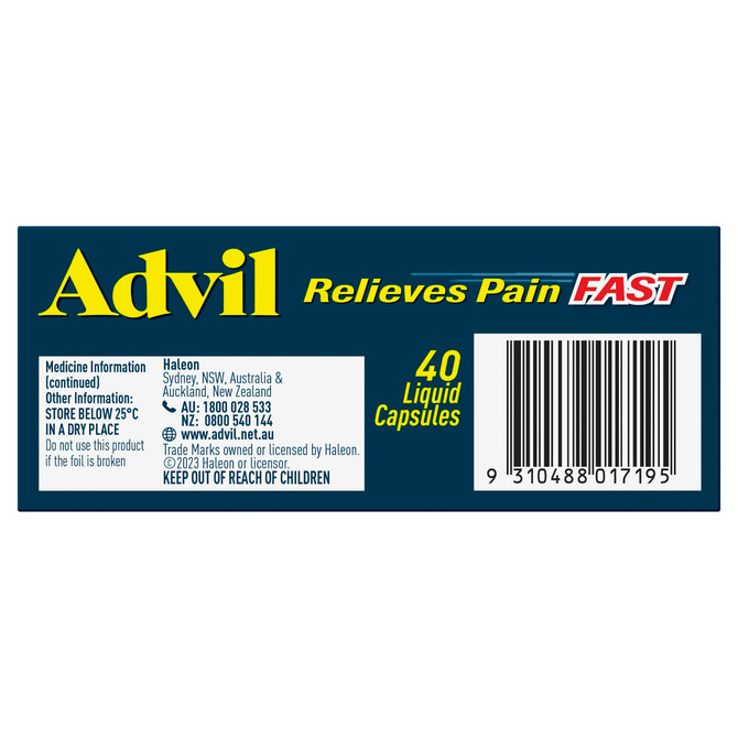 Advil Liquid Capsules for Fast & Effective Pain Relief 200mg Ibuprofen 40 Pack
