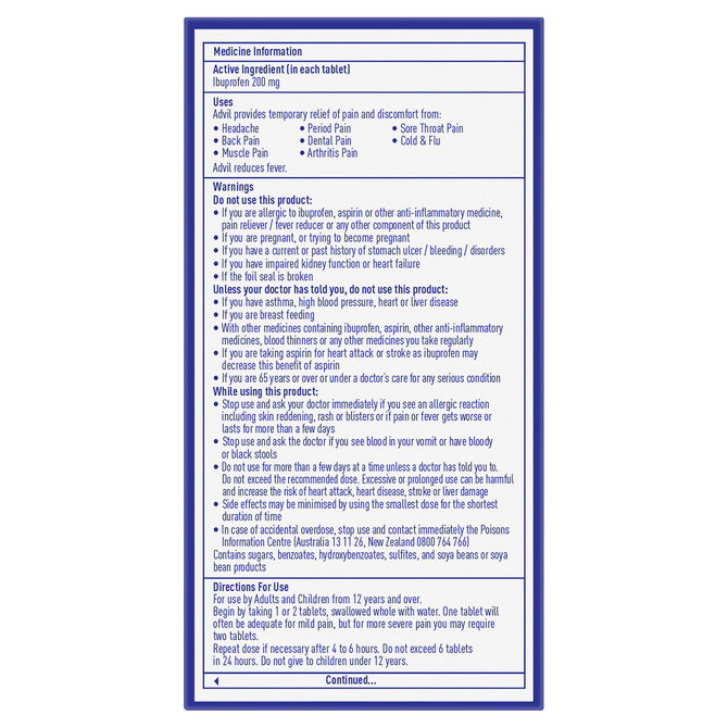 Advil Tablets 200mg Ibuprofen 24 Pack