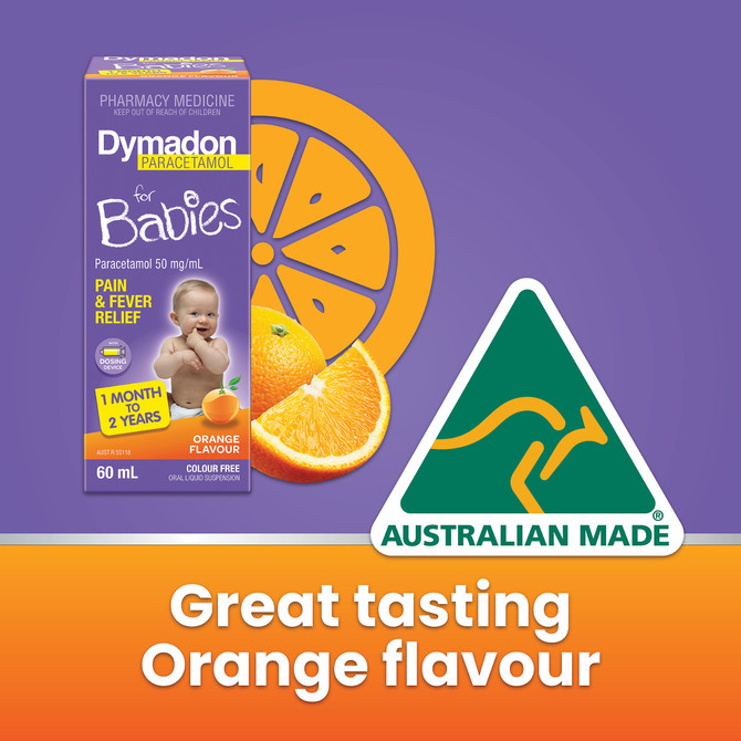 Dymadon Paracetamol for Babies 1mth-2yrs ORANGE 60mL