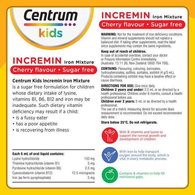 Centrum Kids Incremin Iron Mixture Oral Liquid Cherry 200mL