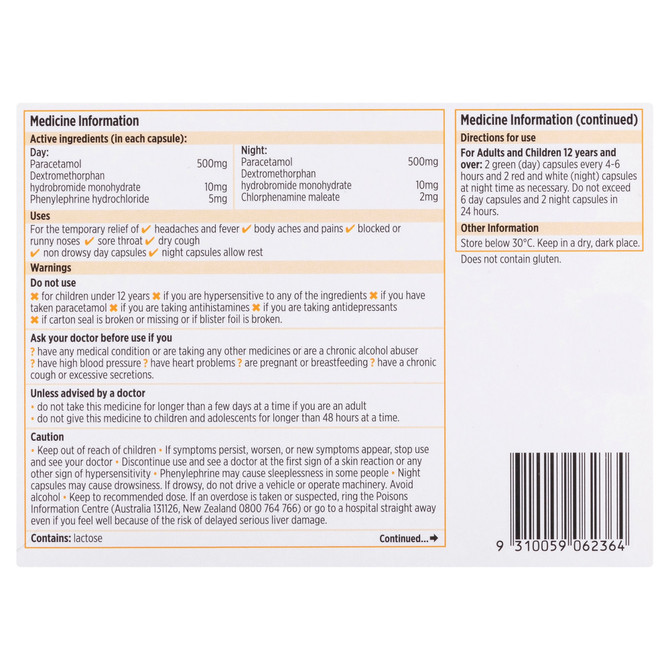 Codral Day & Night + Dry Cough Cold & Flu Capsules 24 Pack