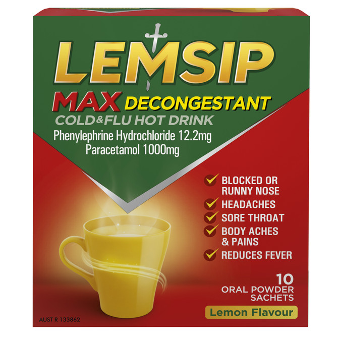Lemsip Max Cold & Flu with Decongestant Lemon Sachets 10