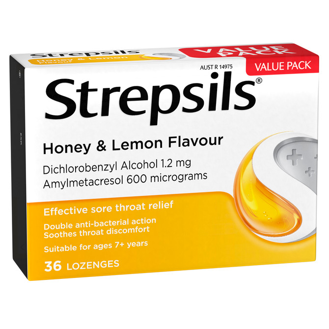 Strepsils Sore Throat Relief Honey & Lemon Lozenges 36 Pack