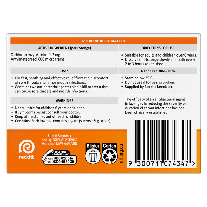 Strepsils Sore Throat Relief Orange 16 Pack