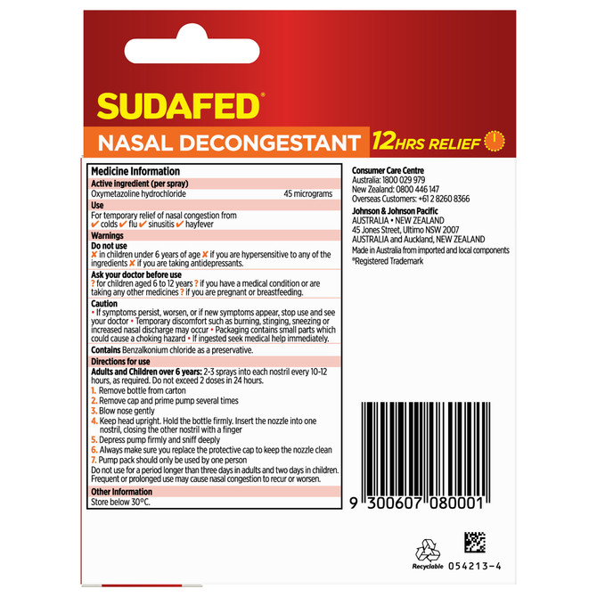 Sudafed Nasal Decongestant Sinus Relief Spray 20mL