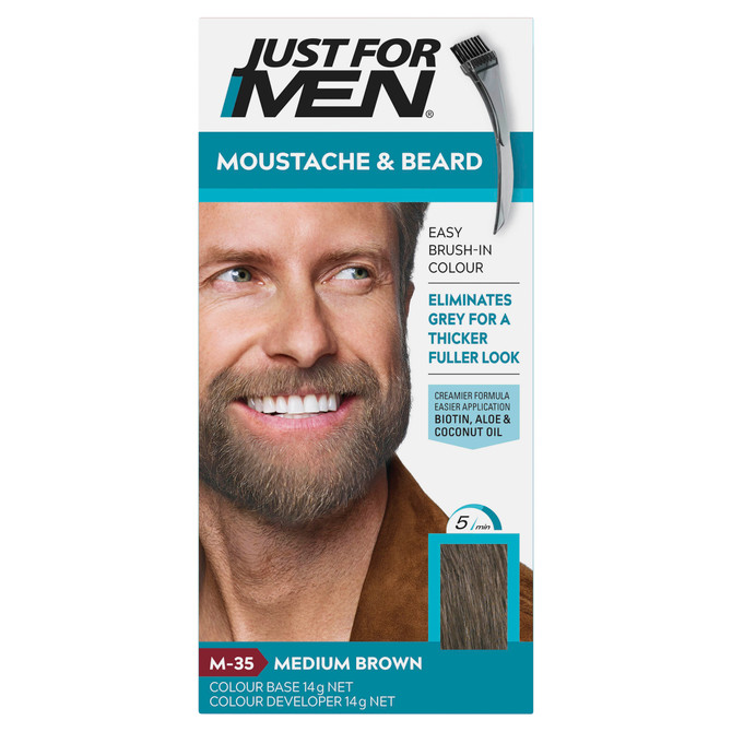 Just For Men Moustache & Beard Brush-In Colour Gel Medium Brown