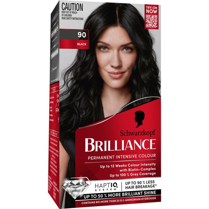 Schwarzkopf Brilliance Black Hair Dye 90 Black Permanent Each