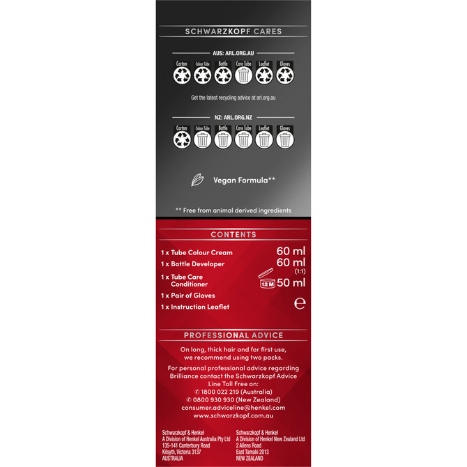 Schwarzkopf Brilliance Black Hair Dye 91 Blue Black Permanent Each