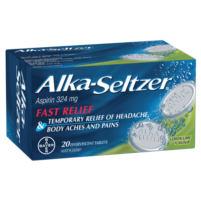 Alka-Seltzer Pain Relief Effervescent Tablets Lemon-Lime 20 Pack