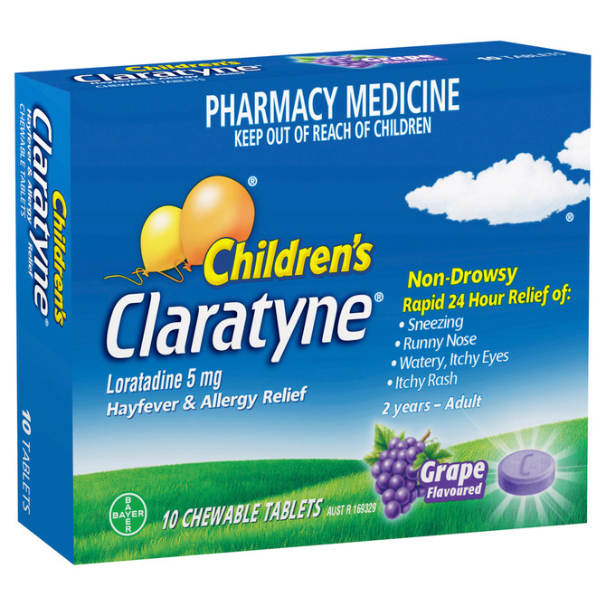 Children's Claratyne Allergy & Hayfever Relief Antihistamine Grape Flavoured Chewable Tablets 10 pack