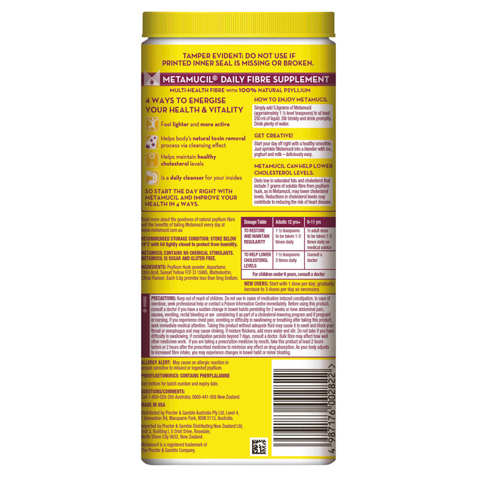 Metamucil Multi-Health Fibre with 100% Psyllium Natural Psyllium Lemon Lime Smooth 72 Doses