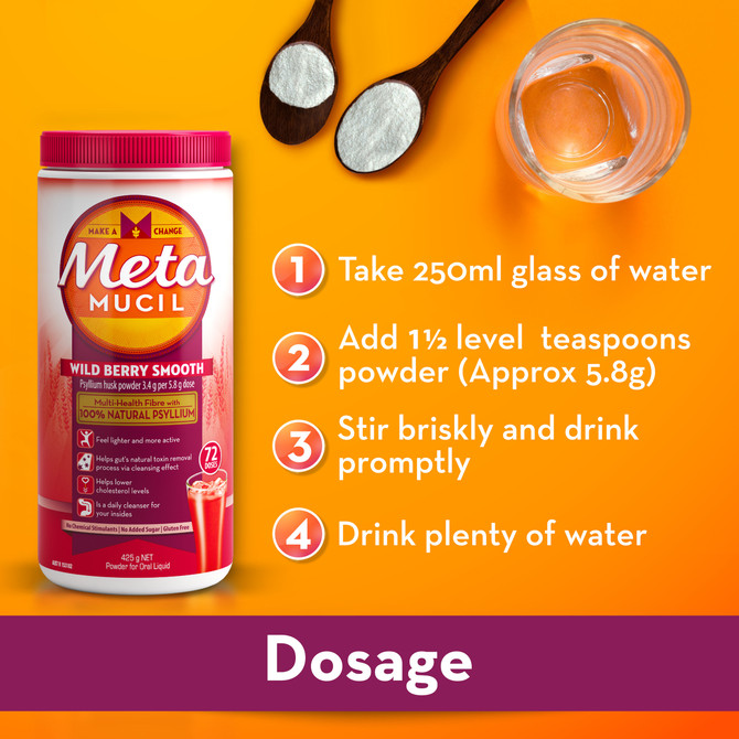 Metamucil Daily Fibre Supplement Smooth Wild Berry Powder 72 Dose