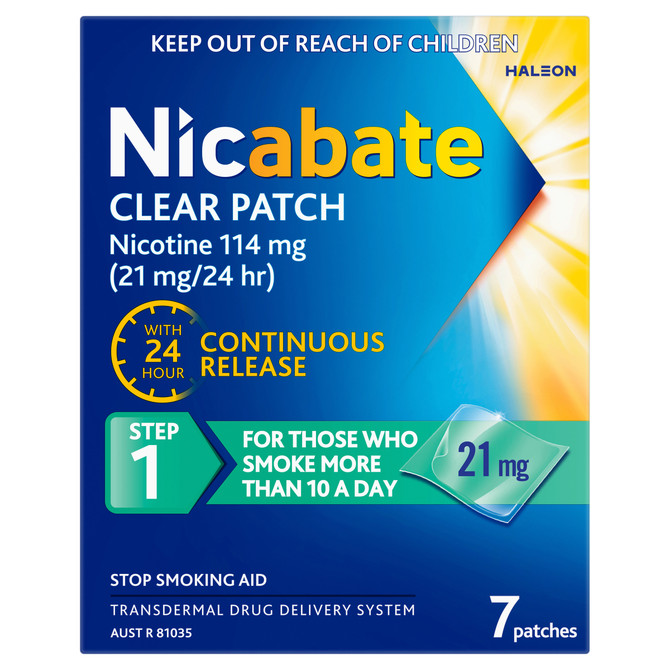 Nicabate Clear Patch Stop Smoking Transdermal drug delivery system Nicotine 21mg 7 Pack