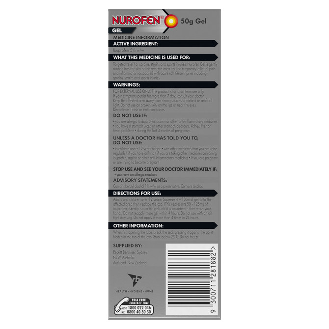 Nurofen Pain and Inflammation Relief Gel 5% Ibuprofen 50g