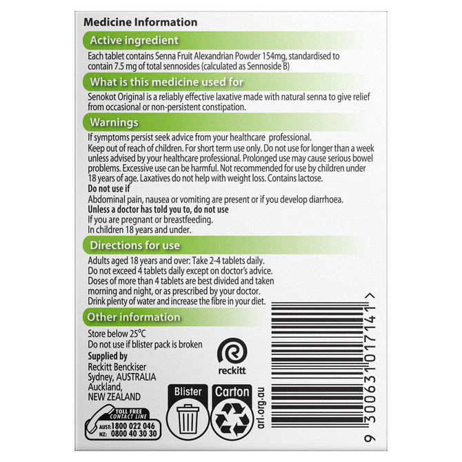 Senokot Tablets Constipation Relief 100 Pack