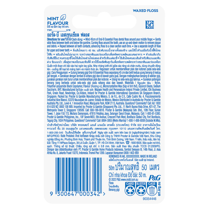 Oral-B Essential Waxed Clean Dental Floss, Mint 50m