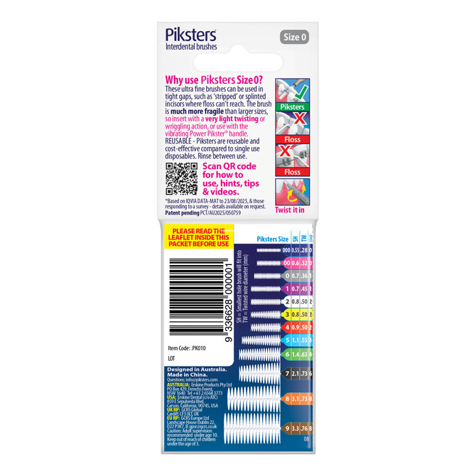 Piksters Interdental Brushes Grey Size 0 10pk