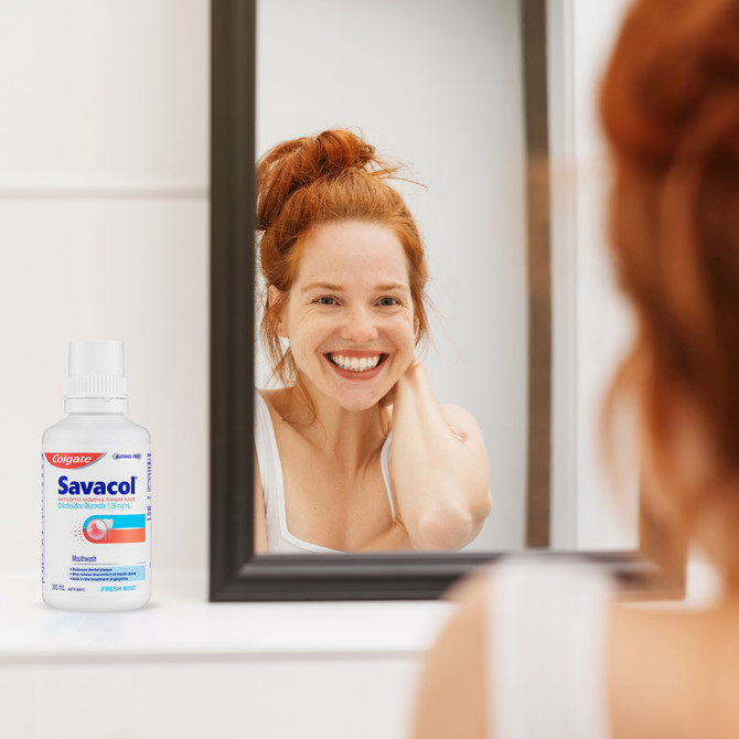 Colgate Savacol Antiseptic Mouth and Throat Rinse Mouthwash, 300mL, Alcohol Free, Fresh Mint