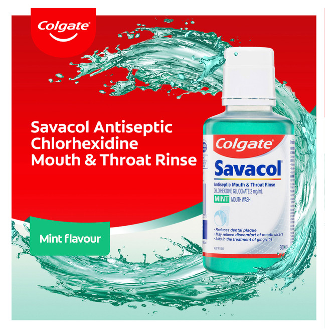 Colgate Savacol Antiseptic Mouth and Throat Rinse Mouthwash, 300mL, Mint