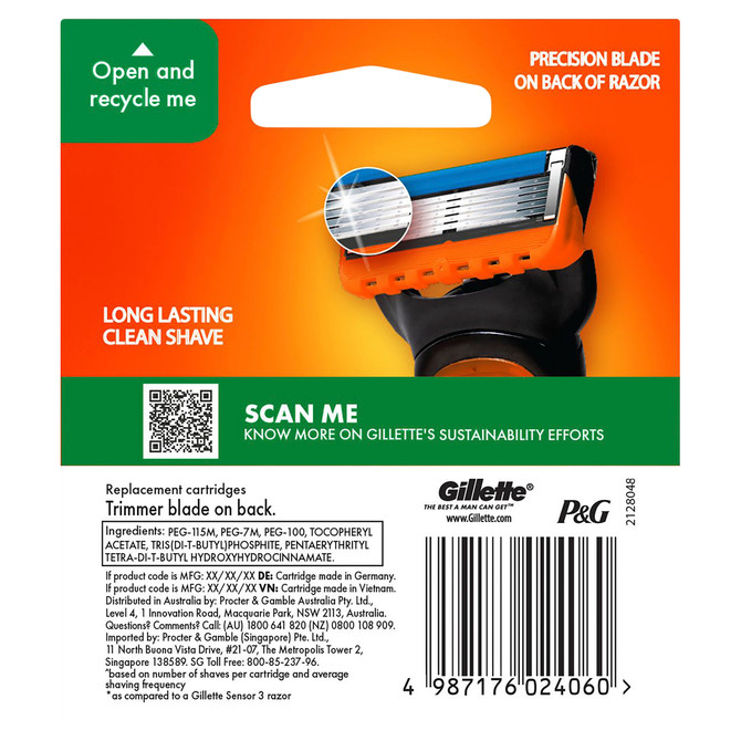 Gillette Fusion5 Razor Blades 4 Cartridges Refills, Shave Care