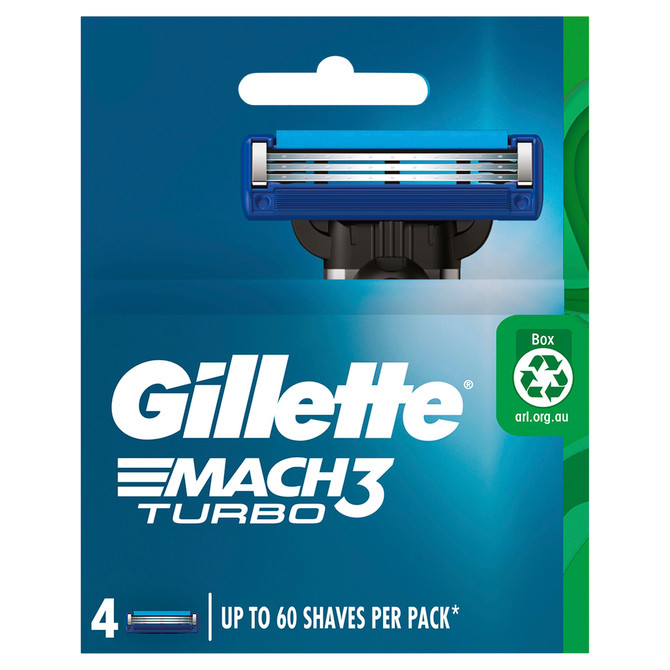 Gillette Mach3 Turbo Replacement Razor Blade Cartridges 4 Count