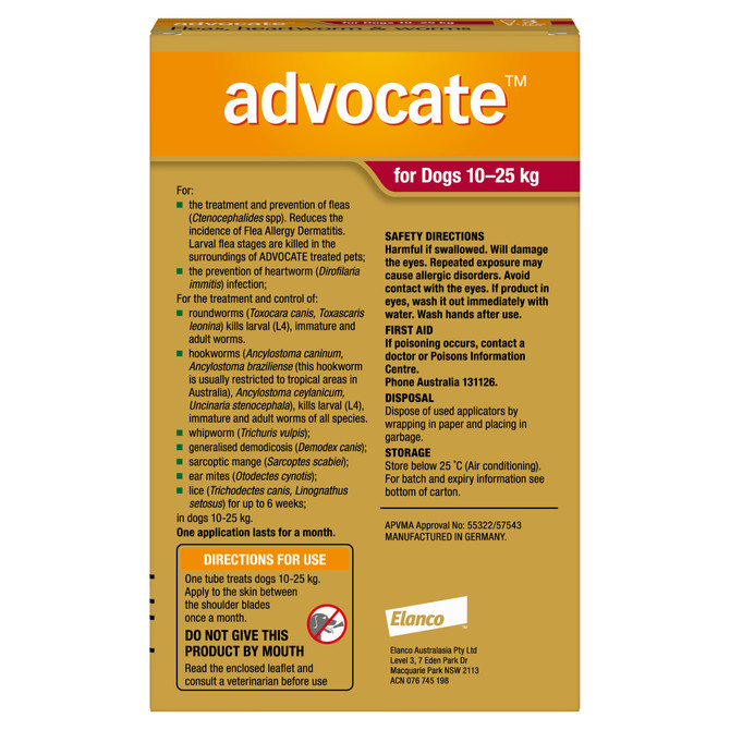 Advocate™ Fleas, Heartworm & Worms for Large Dogs 10 - 25kg - 3 Pack