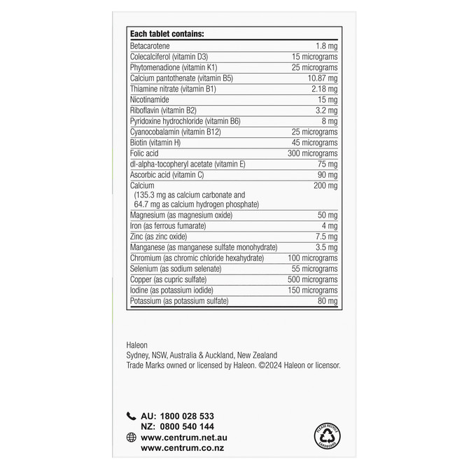 Centrum Advance 50+ Adults 100 Film Coated Tablets