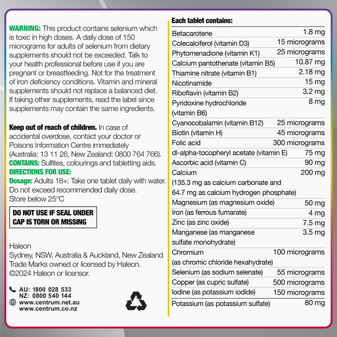 Centrum Advance 50+ Adults 60 Film Coated Tablets
