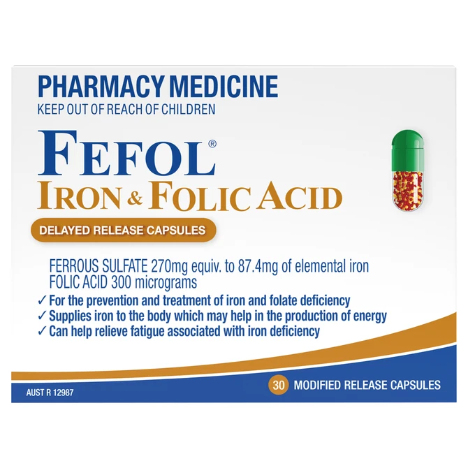 Fefol Iron & Folic Acid Delayed Release Capsules 30s 
