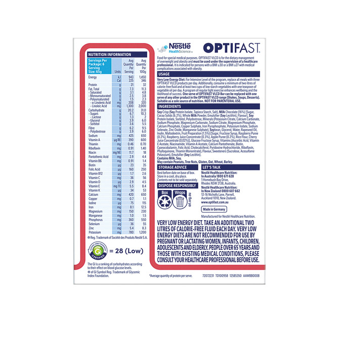 OPTIFAST VLCD Bar Berry Crunch 6 Pack 390g