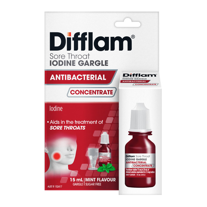 Difflam Sore Throat Iodine Gargle Antibacterial Concentrate 15 mL
