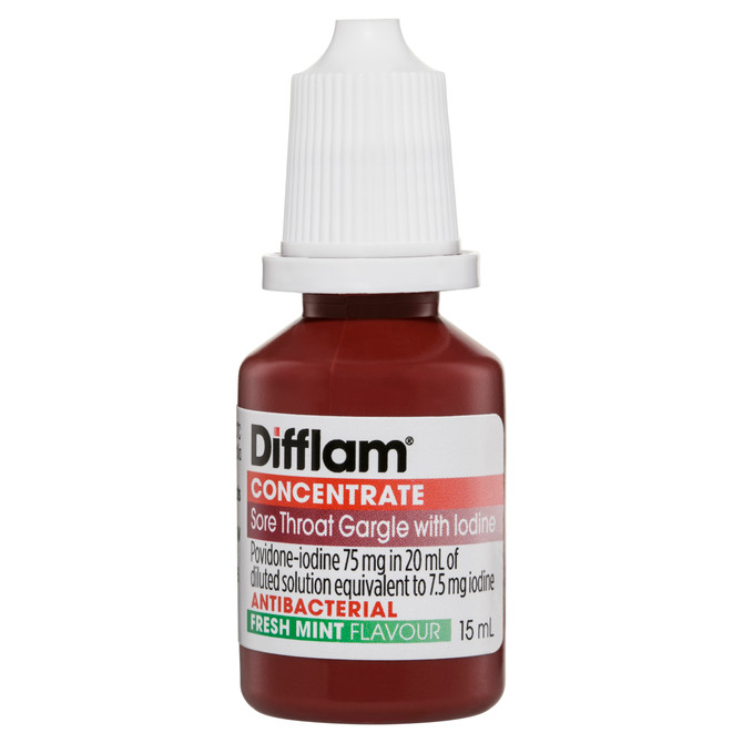 Difflam Sore Throat Iodine Gargle Antibacterial Concentrate 15 mL