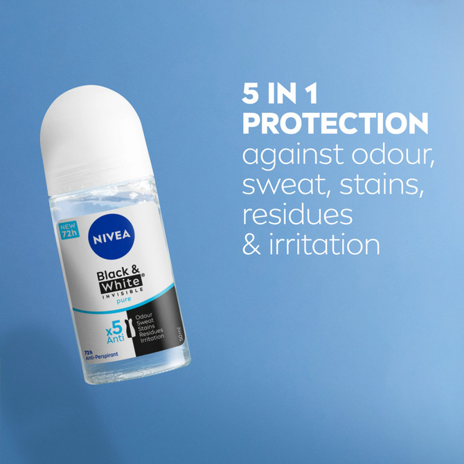NIVEA Black & White Invisible Pure Anti-Perspirant Roll-On 50ml