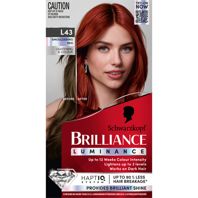 Schwarzkopf Brilliance Red Hair Dye L43 Smouldering Red Permanent Each