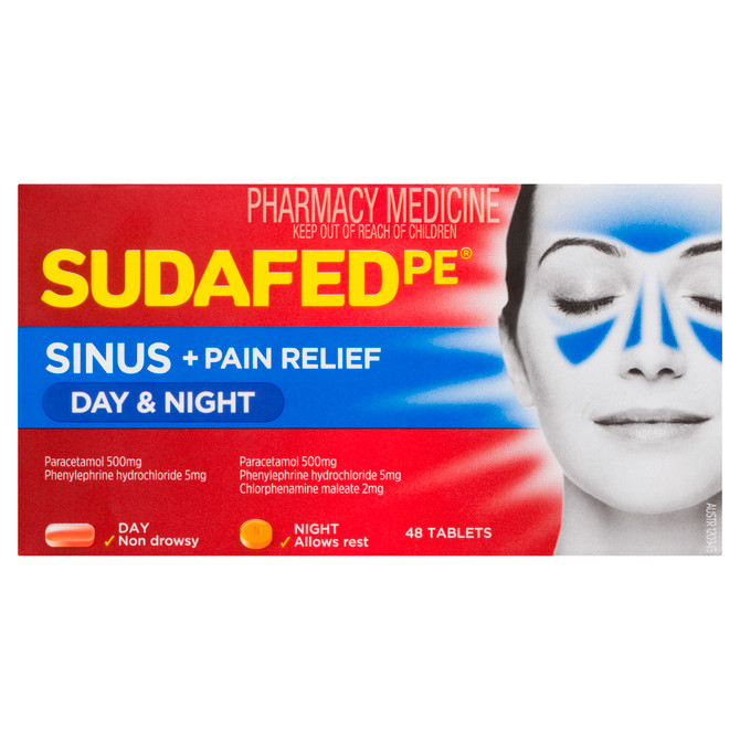 Sudafed PE Sinus + Pain Relief Day & Night Tablets 48 Pack