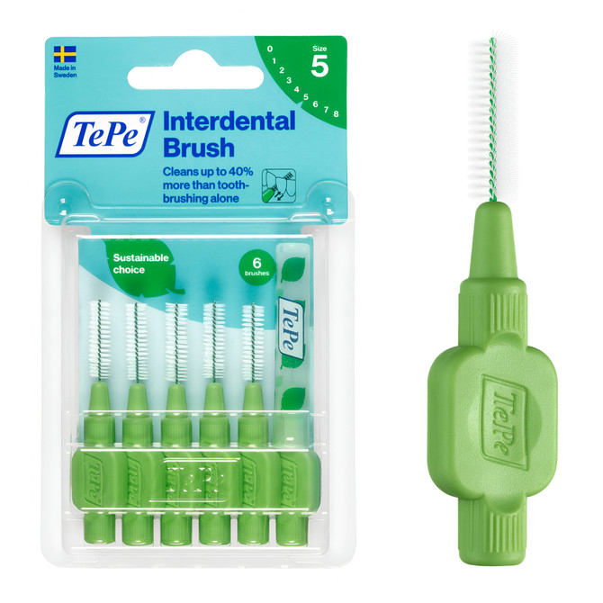 Tepe Interdental Brush 0.8mm Size 5 (Green) 6 Pack