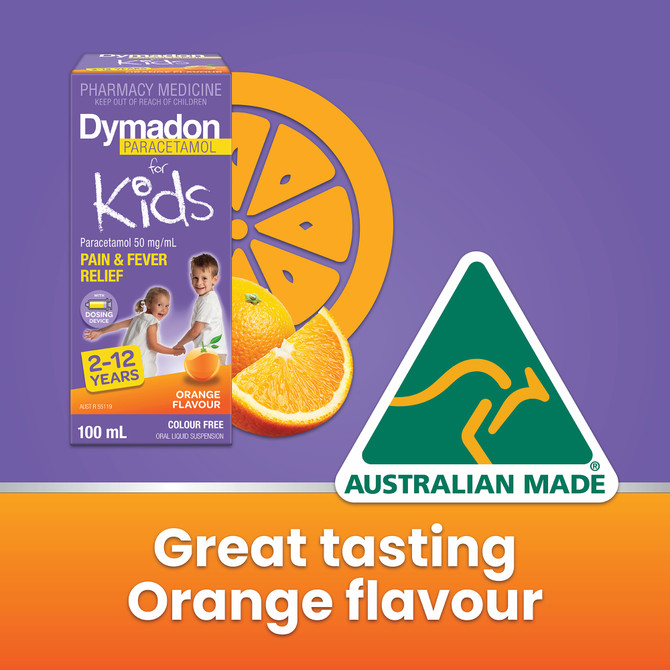 Dymadon Paracetamol for Kids 2-12yrs ORANGE 200mL