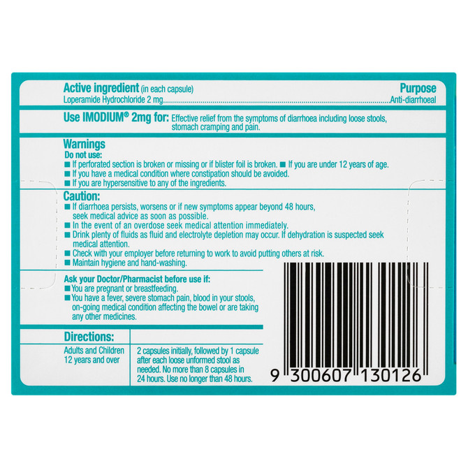 Imodium Diarrhoea Relief Capsules 8 Pack
